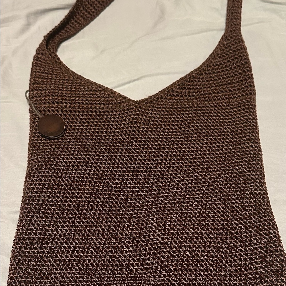 The Sak (Sak Roots) Brown Knit Shoulder Bag Dark Brown Crochet